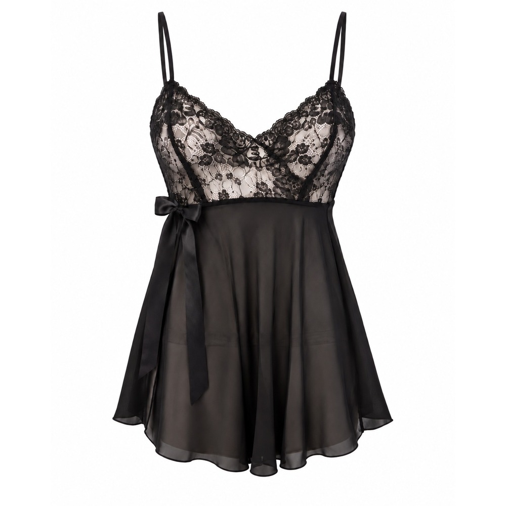 Lace Trim Bow Y2K Victoria's Secret Babydoll Chemise XS Black Vintage